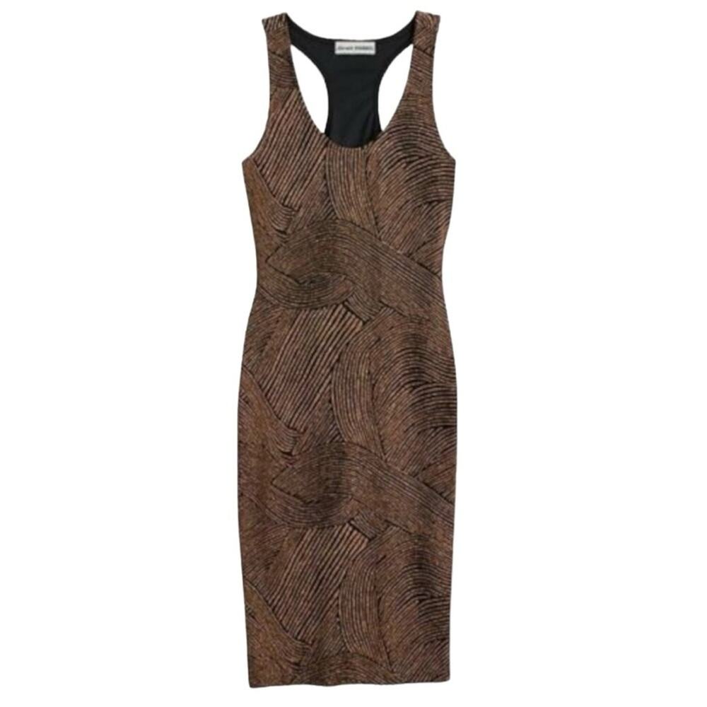 NWT Almost Famous Womens Gold Metallic Swirl Print Grunge Tank Dress Sz L